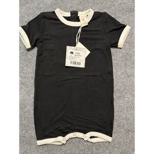 NWT Kate Quinn Short Sleeve Ringer Shortie 12-18m Coal Heather Pointelle‎ Romper